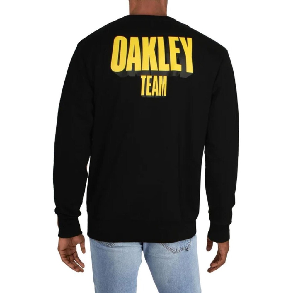 Oakley Mens Team Crewneck Sweatshirt Black Yellow Graphic Pullover L NEW